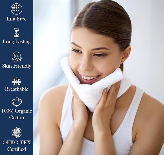 Organic Cotton Luxuriously Plush Washcloths Pack of 6 | GOTS & Oeko-TEX Certified | Premium Quality Face Towels | Feather Touch Technology|650 GSM Long Staple|Soft, Quick Dry & Ultra-Absorbent