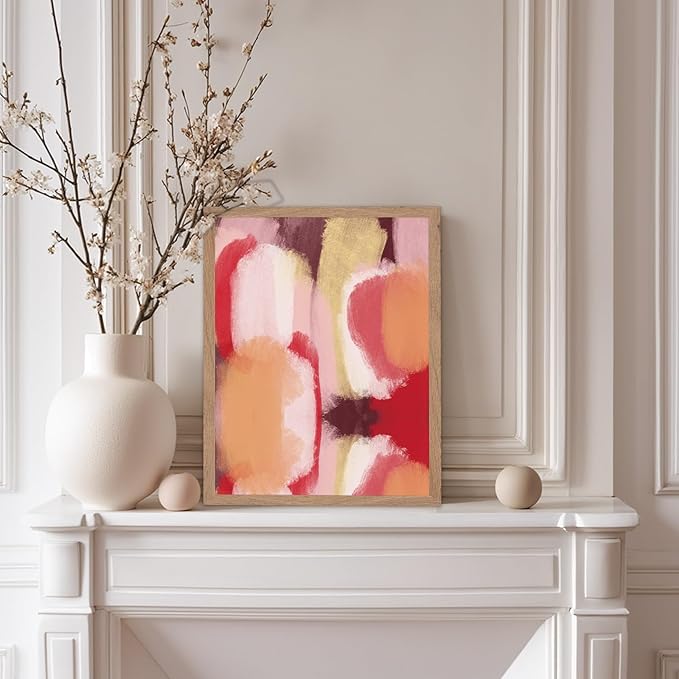 Monem Art Abstract Wall Poster - Modern Geometric Design Print - Colorful Artwork for Living Room or Bedroom Decor - Contemporary Design for Office - 12x16 Beige Framed