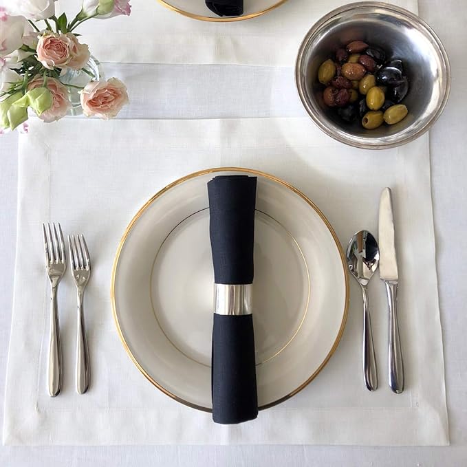 Huddleson Black Linen Napkin 20x20 (Set of Four) Luxury Italian Linen Napkin Sewn in US