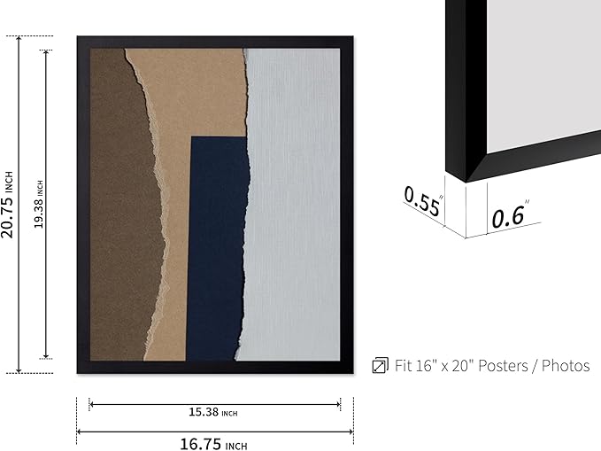 Monem Art Torn Paper Neutral Collage Print - Minimalist Scandinavian Abstract Poster - Wall Decor for Living Room, Bedroom or Office - 16x20 Black Framed Wall Art by Mareike Bohmer