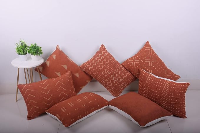 Trade Star Decorative Handwoven Sofa Pillow Case Handloomed Cushion Case 100% Cotton Throw Pillow Cover for Living Room Indian Spring Pillow Cover Fall Decor Case (Rust Snow 12X18 INCHES)