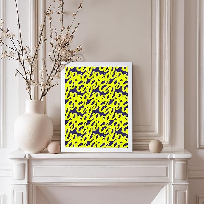 Monem Art Neon Script Pattern Print - Modern Graffiti Typography Poster - Wall Decor for Living Room, Bedroom or Office - 12x16 White Framed Wall Art by Rs Lab Studio