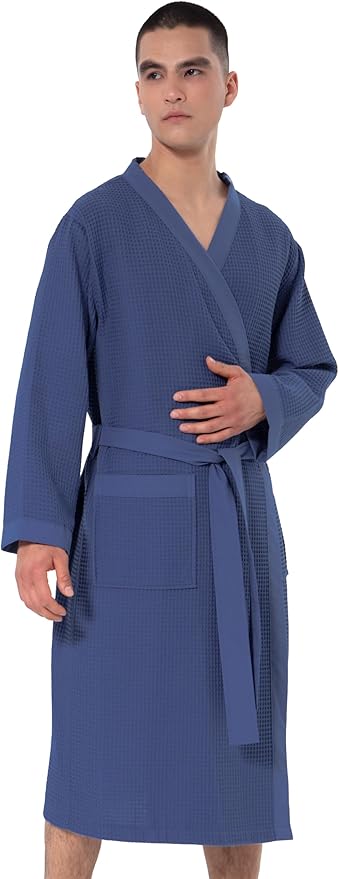 SEYANTE Turkish Cotton Waffle Robe for Men – Organic GOTS Certified Spa Bathrobe, Lightweight Kimono, Soft Cotton Bathrobe