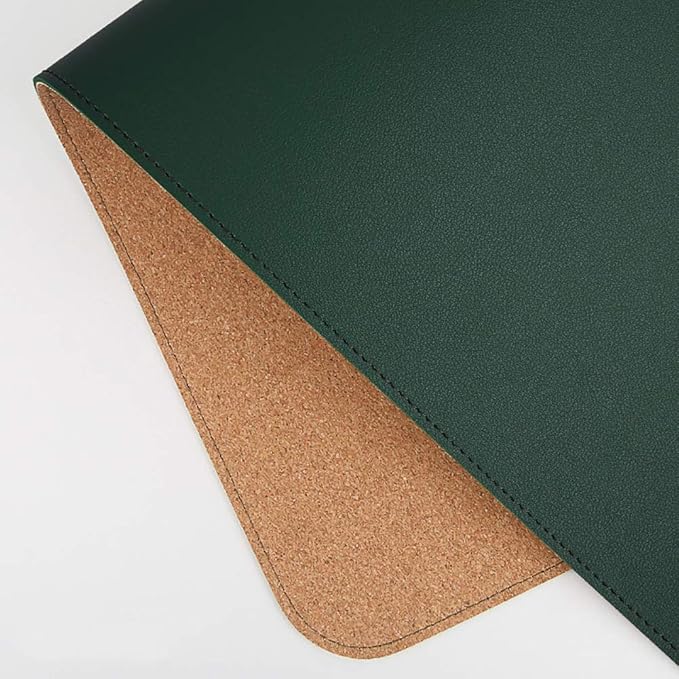 Ruby Lil Natural Cork & Leather Desk Writing Mat, Dual Use Desk Matt for Desktop,Multifunctional Office Desk Pad, PU Leather Mouse Pad,Olive,47"x 24"