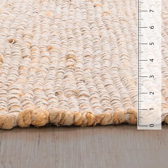HOMEMONDE Jute Cotton Area Rug Hand Woven 8' x 10' ft - Rectangle Natural Fiber Farmhouse Style - Rustic Boho Décor Braided Rug for Entryway, Bedroom, Living Room, Hallway