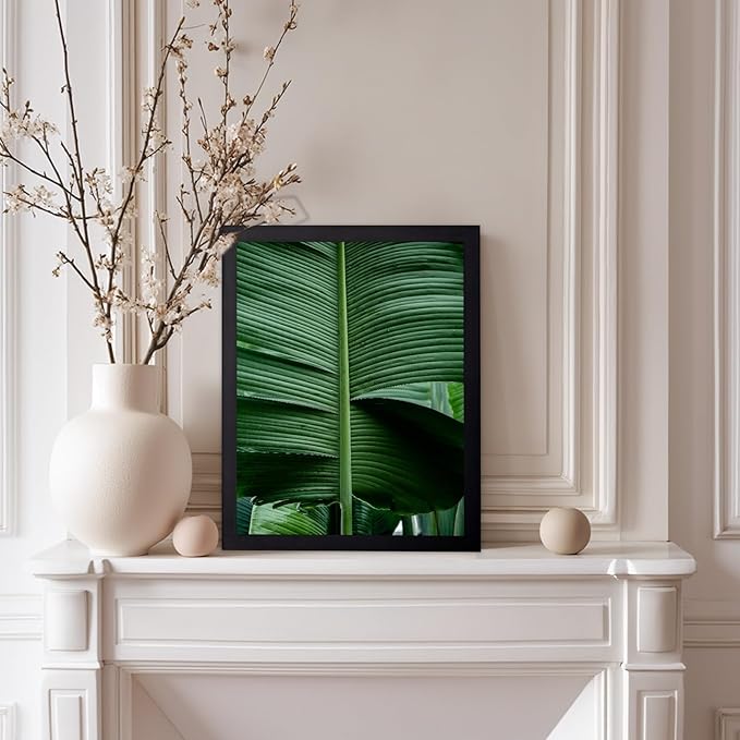 Monem Art Tropical Banana Leaf Photography Print - Minimalist Botanical Nature Poster - Wall Decor for Living Room, Bedroom or Office - 12x16 Black Framed Wall Art by Mareike Bohmer