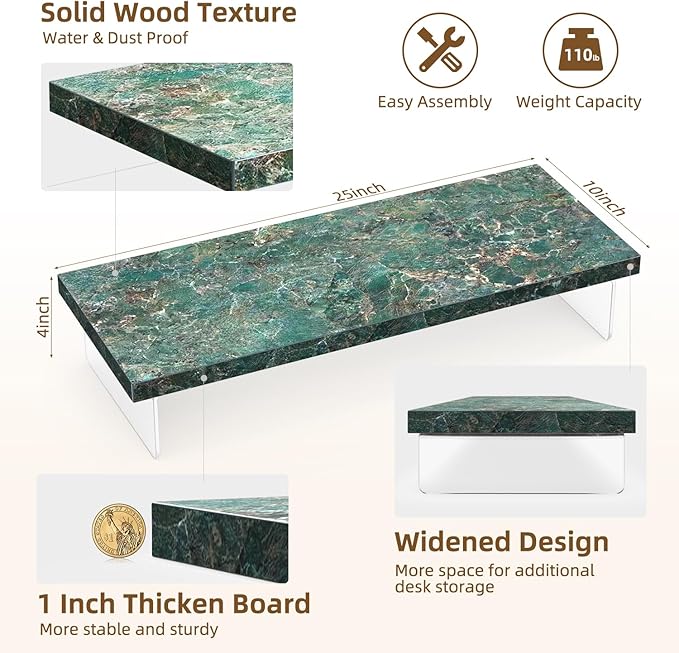 Monitor Stand Riser, Wood & Acrylic Computer Monitor Stand Desk Desktop Organizer Table for Home, Office Workspace, Laptop Riser, Printer, PC & TV Screen Riser