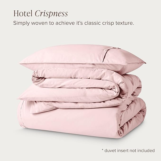 Bare Home 100% Organic Cotton Extra Long Duvet Cover Set - Crisp Percale Weave - Lightweight & Breathable - Cooling Duvet Cover Set (Twin/Twin XL, Dusty Pink)