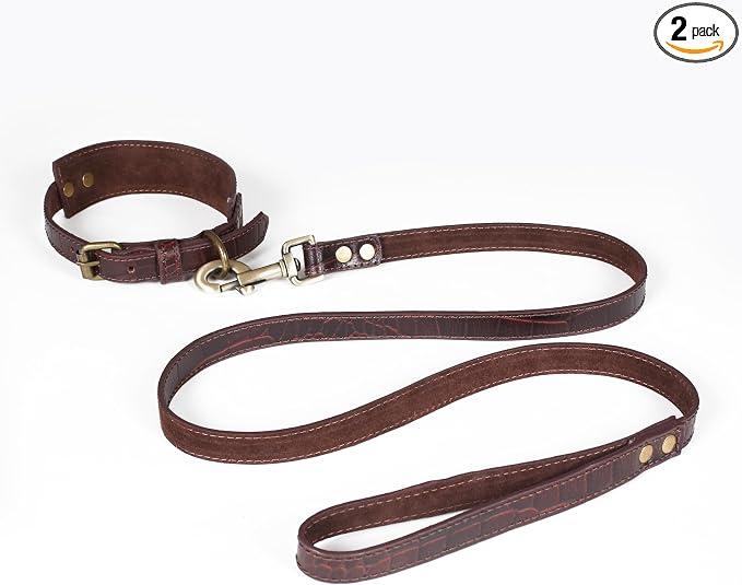 Lightnpro Genuine Leather Dog Collar & Leash Set - Adjustable 24" Collar with Metal Buckle + Durable Lead - Premium Walking & Training Gear for Large Breeds (German Shepherd, Bernese, St. Bernard)