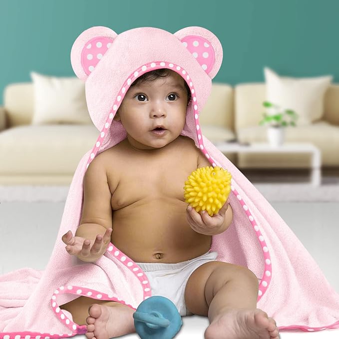 Set of 2 Hooded Baby Towels – Purple and Pink – Luxurious, Large and Super Absorbent – 35 x 35 Inch – Soft and Suitable for Infants, Toddlers and Kids – 400 GSM