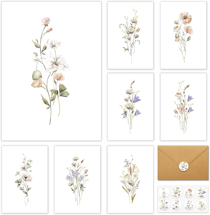 Blank Cards and Envelopes 32 Pack Blank Greet Cards, Beautiful Blank Note Card, Perfect Stationary Set For All Occasions, 8 Assorted Floral Designs, 4" x 6"