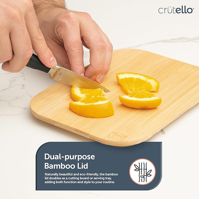 Crutello Glass Storage Containers with Bamboo Lids - Eco-Friendly Non Toxic Meal Prep Jars with Wooden Lid for Fridge and Kitchen Organization - Non Plastic Container for Fruit Bowls - 48 oz - 4 Pack