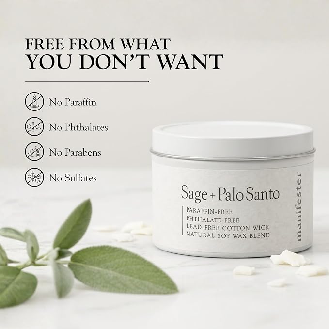 Natural Soy Wax Candle with Mantra – Clean Burn 100% Cotton Wick (No Lead or Zinc) – Phthalate-Free & Paraben-Free – Long-Lasting – Gift for Women – 6 oz (Feminine Energy Jasmine + Sandalwood)