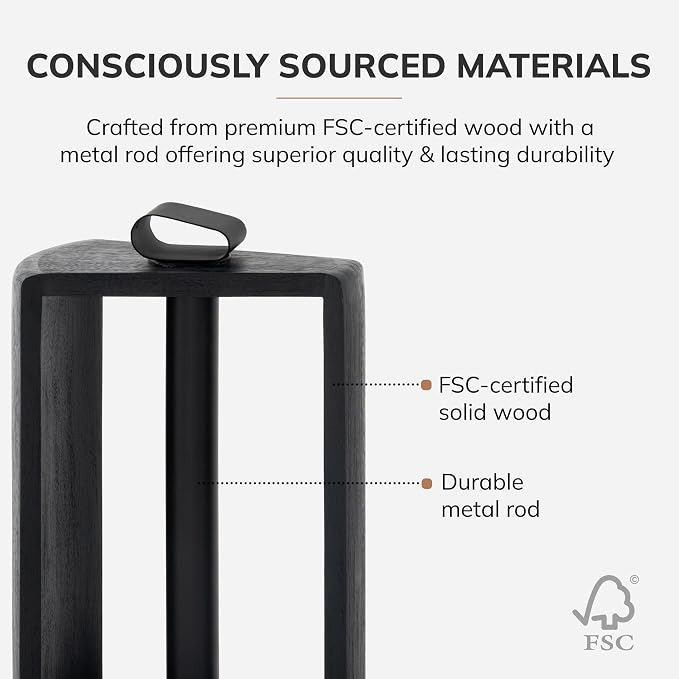 Anji Mountain Wooden Paper Towel Holder with Iron Holder, Holder Stand for Kitchen Roll Organizer & Kitchen Dining Table Home Décor, Countertop Fits Jumbo & Mega Rolls - Black/Black, Top Load