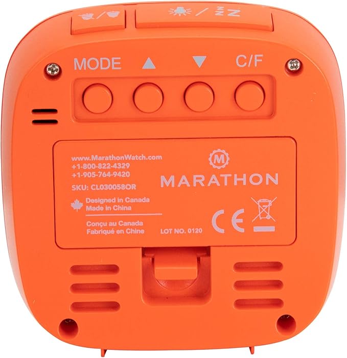 MARATHON Compact Alarm Clock with Temperature & Date, Orange - Large, Easy to Read Display with Backlight - Easy to Set Up & Use