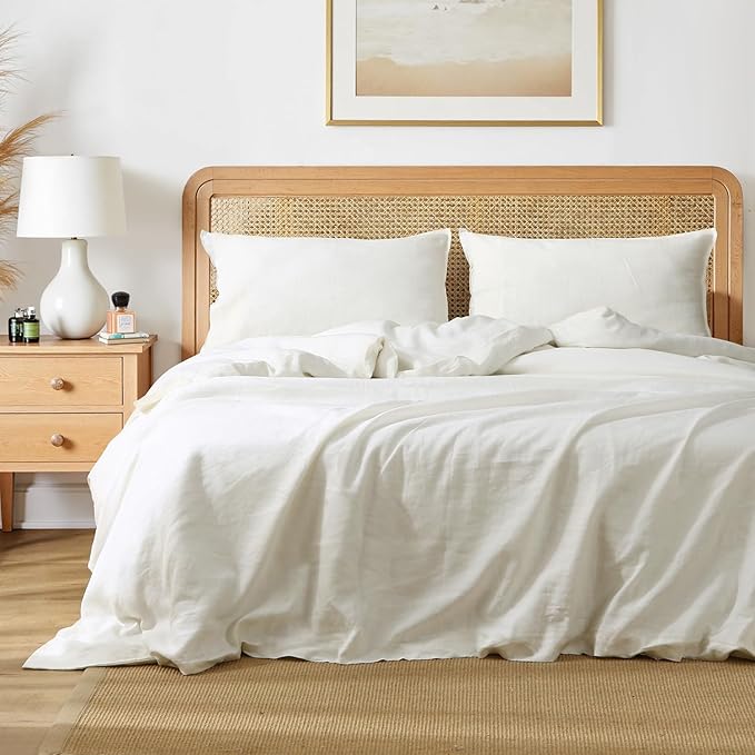 S VICTORY SYMBOL 100% Organic French Linen Duvet Cover Set,Stone Washed Flax Bedding Set,Comforter Cover with Button Closure(Creamy-White,Full) Soft Breathable
