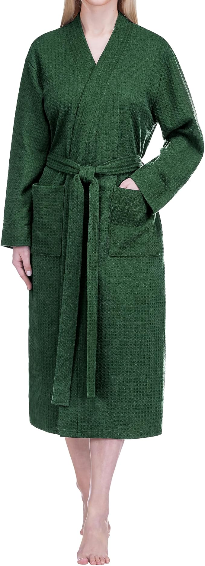 PAVILIA Womens Waffle Knit Robe Lightweight Cotton Blend Full Length House Bathrobe with Pockets