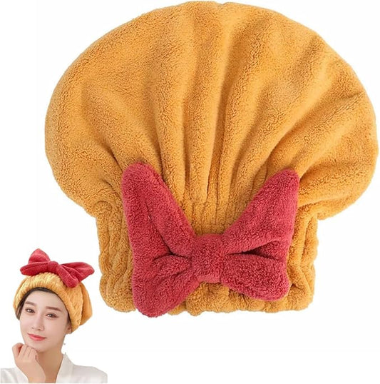 Microfiber Hair Drying Caps for Women Yellow | Ultra Absorbent Hair Towels Wrap Turban,Microfiber Bath Towels Bow Shower Cap for Wet Hair,Great Hair Products Gift for Girls