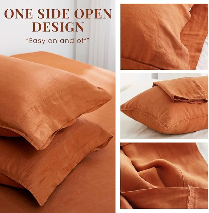 S VICTORY SYMBOL 100% Organic Linen Duvet Cover Set King,French Linen Bedding Set with Stone Washed 3pcs,1 Comforter Cover and 2 Pillowcase(Caramel) Soft,Breathable