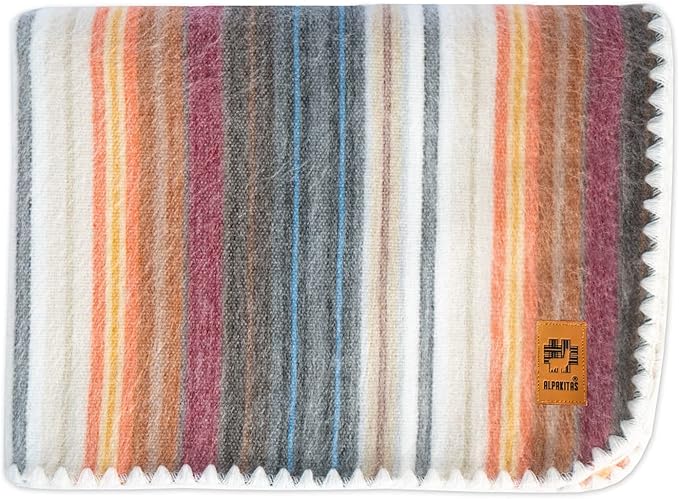 ALPAKITAS Alpaca Wool Blanket - Throw Bed Blanket - Alpaca Blanket - Best Gift & Warm Blanket, Lightweight, Couch Blanket or Camp - Outdoor Blanket - 64 x 45 Inches (White & Brown)