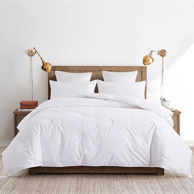 Feather and Loom Button Stitch Down Alternative All Seasons Comforter - Soft and Easy Care Microfiber Cover, Hypoallergenic High Loft Fiber Fill, Machine Washable Color: White Size: Full/Queen