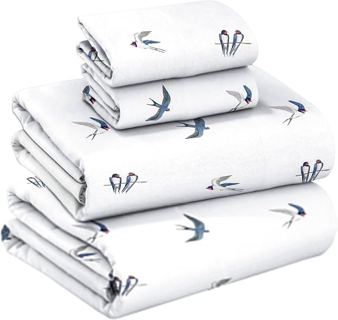 RUVANTI Flannel Sheets Full Size - GOTS Certified 100% Organic Cotton, 4 Piece Warm, Soft & Breathable Set, Deep Pocket Snug Fit, Double Brushed Cozy All Season Bedding, Whispering Wings