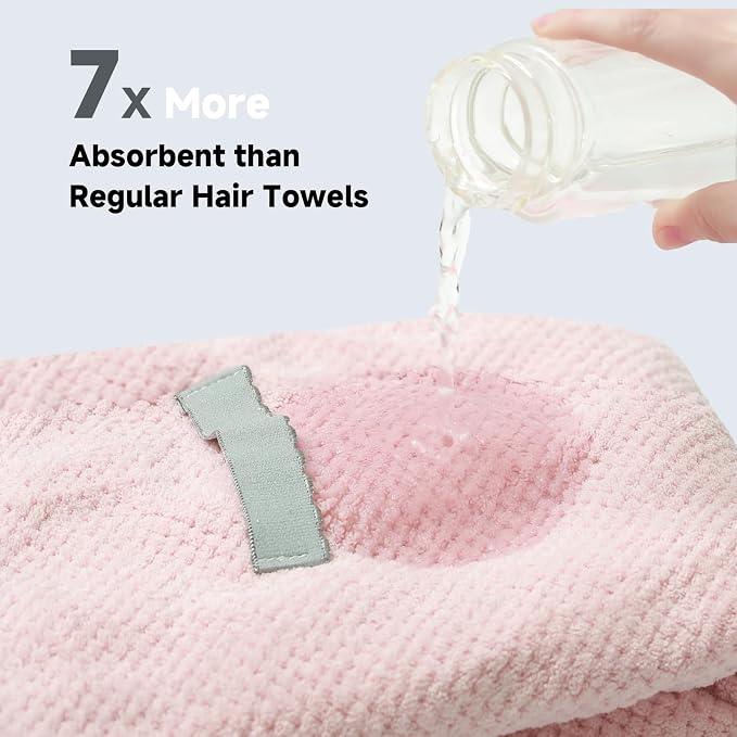 Microfiber Hair Wrap Towel for Women, Quick-Dry & Absorbent (2 Pack, Pink) | Absorbs water fast and reduces frizz, fits long and curly hair, soft, lightweight, secure elastic loop keeps wrap in place
