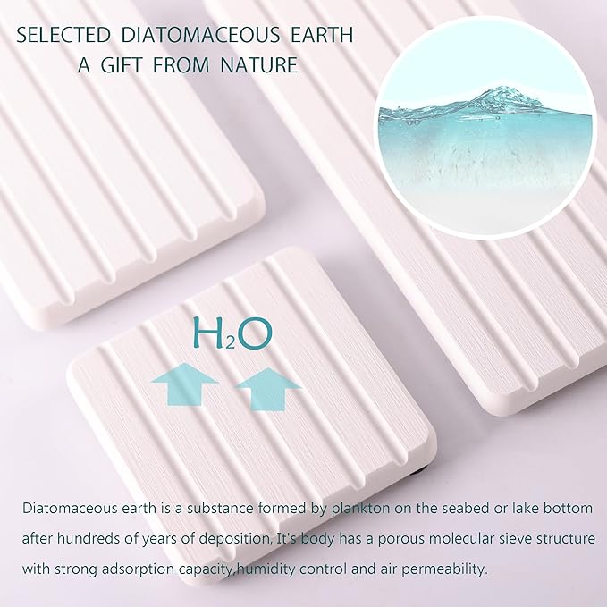 NiuYichee Set of 4 Water Absorbent Diatomite Coasters, Diatomaceous Earth Kitchen Soap Dish, Bathroom Trays, Water Absorbing Stone Used for Hand Soaps & Plants & Toiletries in The Modern Home