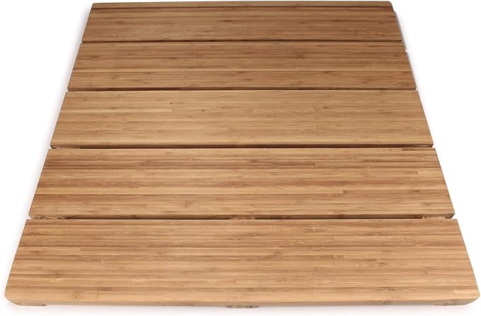BambooMN Bamboo Bath Mat for Bathroom, Spa, Outdoor Shower, Extra Large Square (28" x 28" x 1.3"), Anti-Slip, Water Resistant Coating - 2 Pieces