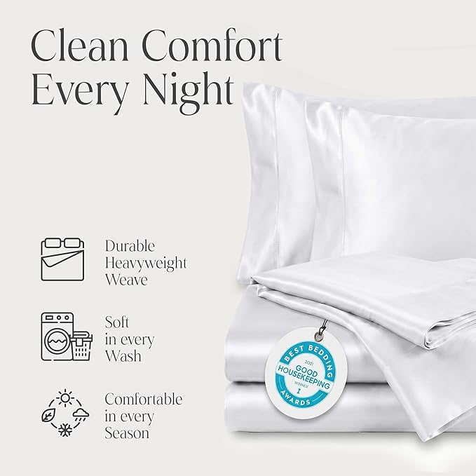 Delilah Home 100% Organic Cotton California King BedSheet set, GOTS & Vegan.org Verified Long Stem 300 TC Sateen Bedding Non-Synthetic Deep Pocket Fitted Linen, Lightweight, All-Season, 4Piece - White