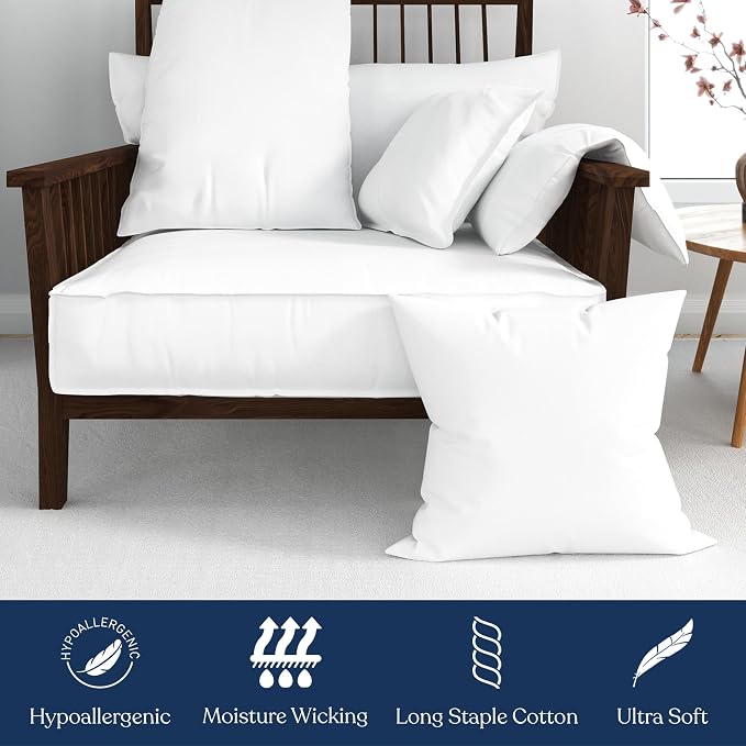 Premium Organic Cotton Pillow Insert Set of 2, 100% White Duck Feather Filling, Down Proof, Organic Cotton Indoor Throw Pillows Insert for Couch, Sofa, Bed (24X24)