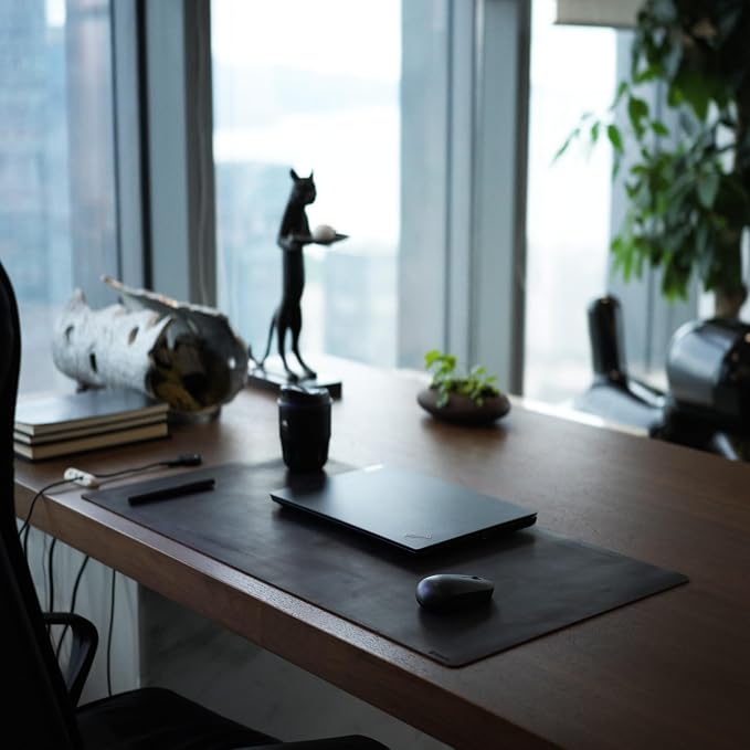 Desk Pad-Premium Full Grain Genuine Leather-Handmade with Cowhide Crazy Horse Leather-31.5x15.8in (Vintage Black)