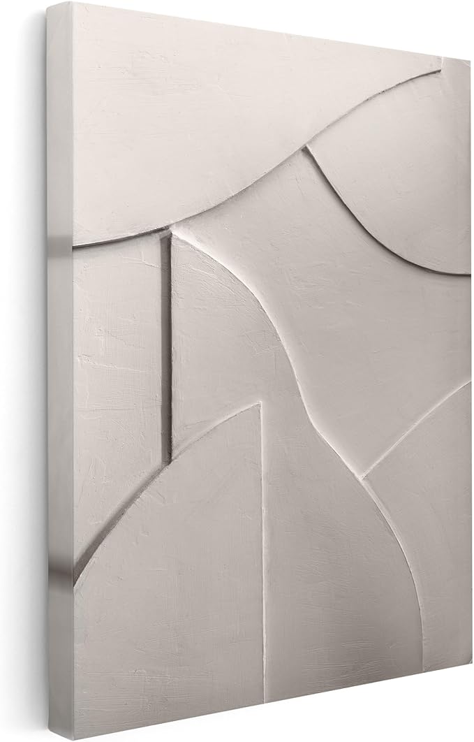 Monem Art Minimalist White Geometric Texture Print - Abstract Scandinavian Wall Art Poster - Wall Decor for Living Room, Bedroom or Office - 12x16 STRETCHED CANVAS Wall Art by Mareike Bohmer