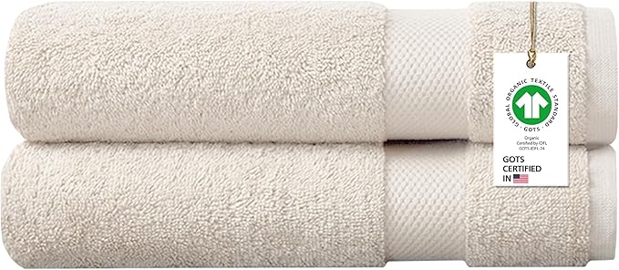 100% Organic Cotton Towels 650 GSM Plush Feather Touch Quick Dry Bath Sheet, Pack of 2 GOTS Certified, Oeko-Tex Green Certified, Organic Cotton Bath Sheet, 36"X70"