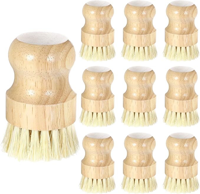Molain 10 Pack Bamboo Dish Brush Set, Natural Dish Scrub Brush with Handle, Wooden Dish Scrubber for Kitchen Cleaning, Eco-Friendly Scrub Brush for Dishes, Pots, Pans, and Vegetables