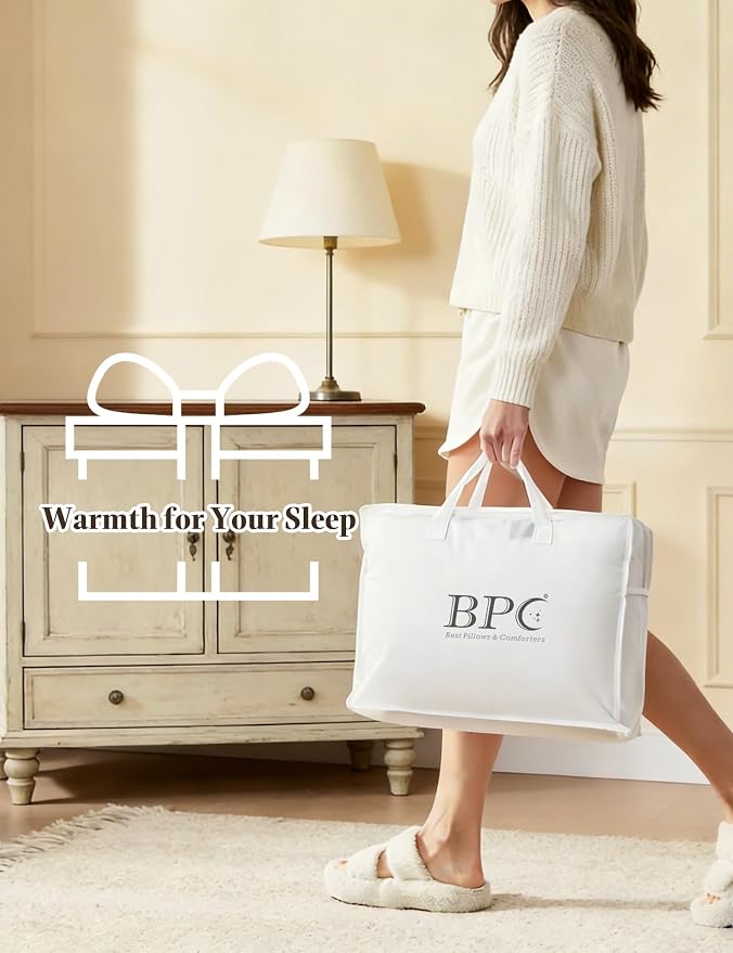 BPC Goose Feather Down Fiber Comforter Oversized King – 100% Organic Cotton Cover, 750 Fill Power Extra Fluffy All Season Duvet Insert, Medium Warmth (120"x98", White)
