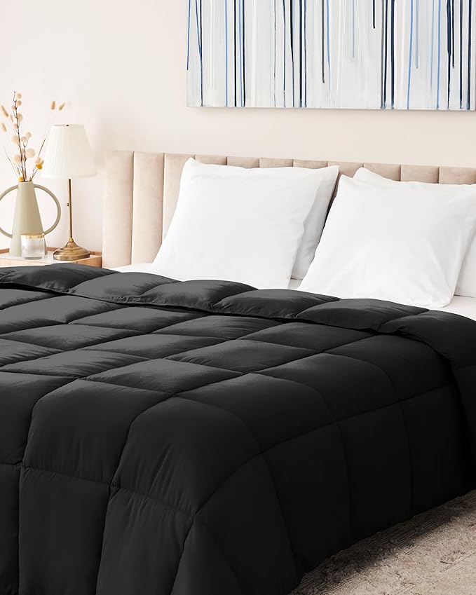 Down Alternative Comforter King Size - Fluffy Duvet Insert - Premium Plush All Season - Luxury Breathable Hotel Cooling Comforter - King Black 104x86 inches - Comes Compressed Packaging