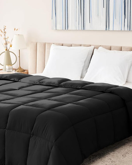 The Ultimate Luxury Fluffy Down Alternative Comforter - Plush Premium Duvet Insert, Thick All Season Breathable Hotel Collection Puffy - Queen Black
