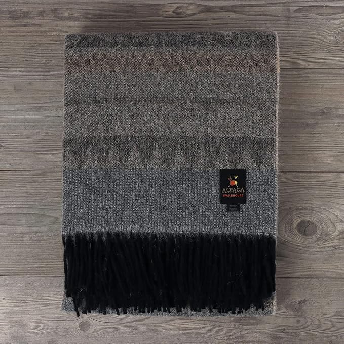 Alpaca Wool Blanket Throw Cherokee Design for Bed Couch Sofa Soft Warm Peruvian Alpaca Wool Blankets 72" x 60" (Gray/Black/Camel)