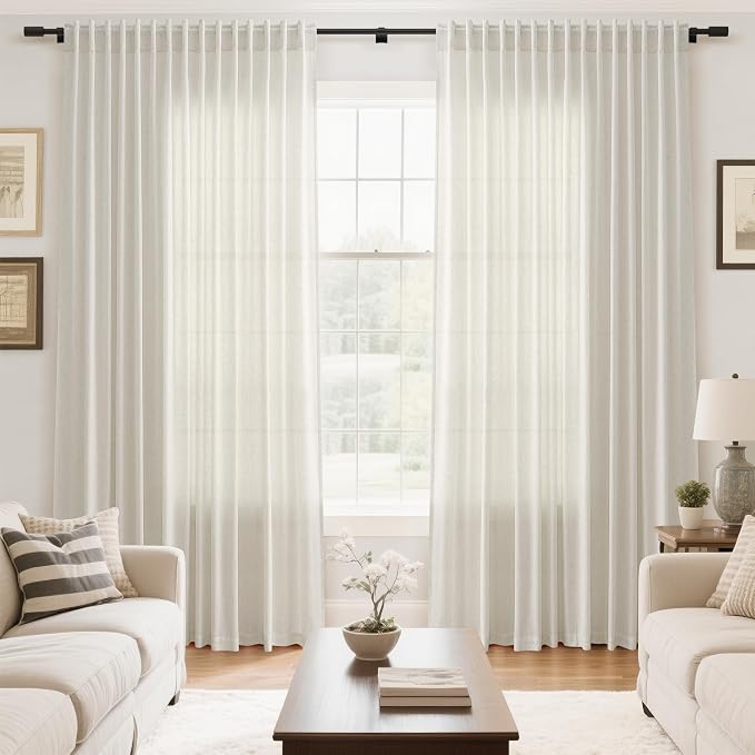 Nanspring Cream Extra Wide Linen Curtains for Living Room Divider Light Filtering Semi Sheer Patio Curtains for Sliding Door Natural Coastal Decor Sunroom Floor to Ceiling Window Curtain 100x120