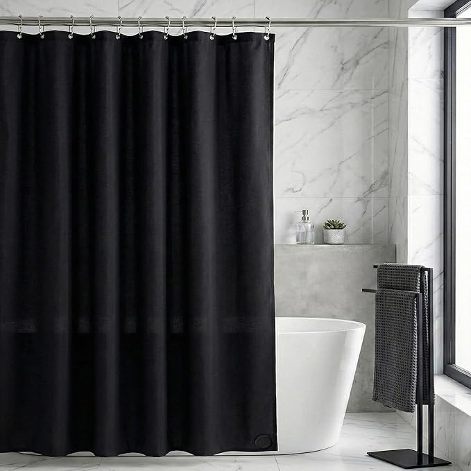 Waterproof Fabric Shower Curtain Liner, TPU Coated, PEVA-Free & Odorless, Hotel Quality, 3 Magnets, Rust-Proof Metal Grommets, Machine Washable, Black, 72x78 Inch