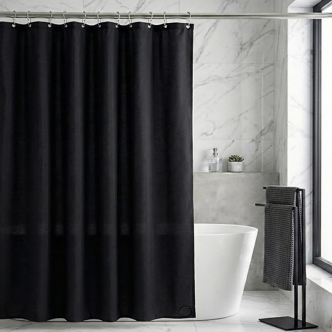 Waterproof Fabric Shower Curtain Liner, TPU Coated, PEVA-Free & Odorless, Hotel Quality, 3 Magnets, Rust-Proof Metal Grommets, Machine Washable, Black, 72x96 Inch