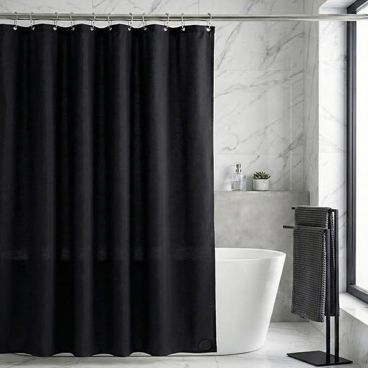 Waterproof Fabric Shower Curtain Liner, TPU Coated, PEVA-Free & Odorless, Hotel Quality, 3 Magnets, Rust-Proof Metal Grommets, Machine Washable, Black, 60x72 Inch