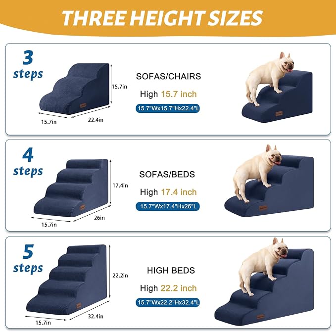 Aodisman 4-Step Dog Stairs and Ramp for Beds or Couches,Non-Slip Sturdy Pet Steps for Small Dogs and Cats,17.4" H,Blue