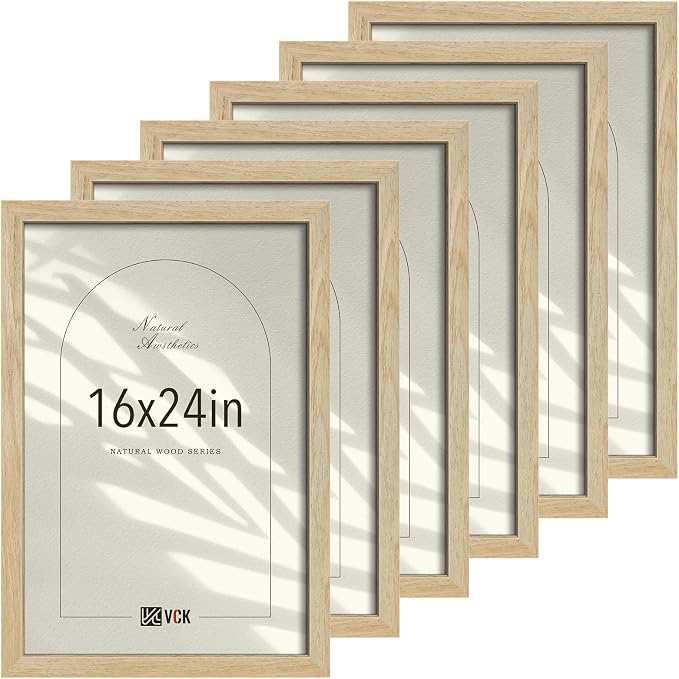 VCK 16x24 Poster Frames Black Set of 6, Wide Border Woodgrain Series Picture Frame, Multi-Directional Display, for Living Room, Bedroom, Home Office, Wall Hanging