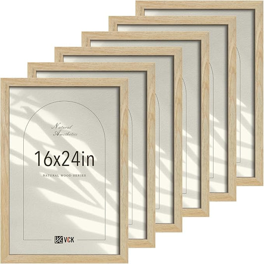 VCK 16x24 Poster Frames Black Set of 6, Wide Border Woodgrain Series Picture Frame, Multi-Directional Display, for Living Room, Bedroom, Home Office, Wall Hanging
