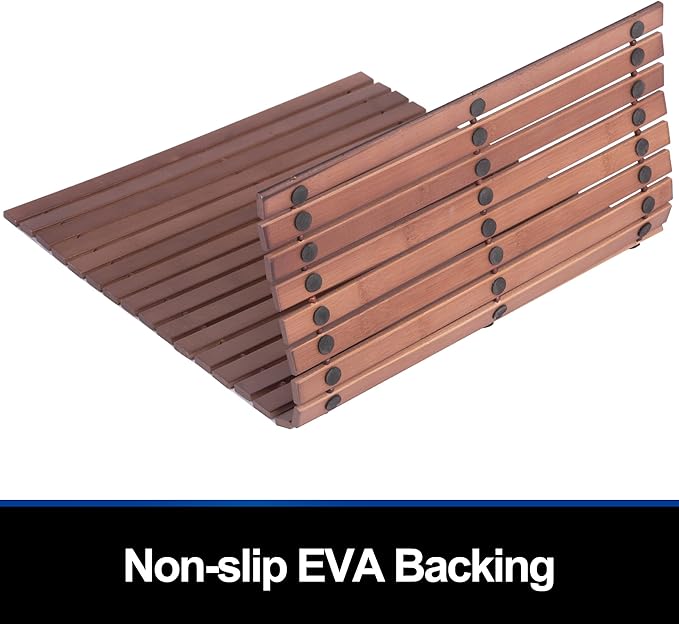 Bath Mat Bathroom Rugs Floor Wood Shower Bathtub Waterproof Non Slip Walnut Accessories 16x24 Inch Easy to Clean, 2 pcs