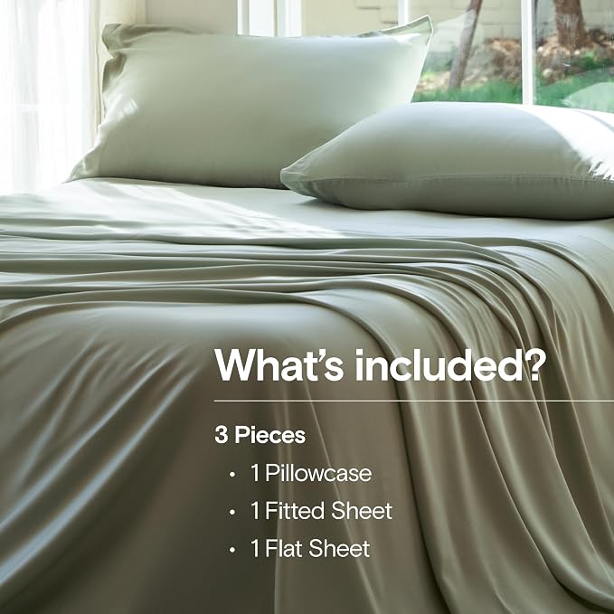 DOZ Sheet Set, 100% Viscose derived from Bamboo, Organically Grown, Buttery Soft, Cooling Sheets, High GSM, Deep Pockets - 3 Piece - 1 Pillowcase 1 Fitted 1 Top Sheet (Sage, Twin XL)