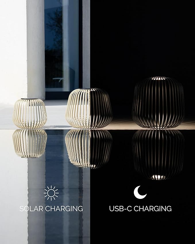 LUUK Studio Solis Wireless Solar LED Ambient Lamp, Warm White, Indoor Outdoor Cordless Lighting, Rust-Resistant, Ideal for Patio, Garden, Bedroom, USB-C Rechargeable, Soft Cozy Style, Sand, Size L