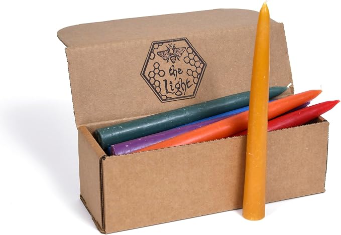 100% Pure Beeswax Taper Candles - All-Natural Handmade Decorative & Dipped Smokeless Unscented Candles for Christmas, Advent, and Hanukkah, Rainbow, 8.5 Inches, 24 Candle Set, by BeeTheLight